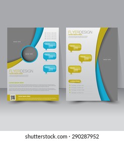 Flyer template. Business brochure. Editable A4 poster for design, education, presentation, website, magazine cover. Blue and yellow color.