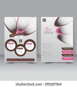 Flyer template. Business brochure. Editable A4 poster for design, education, presentation, website, magazine cover. Pink and brown color.