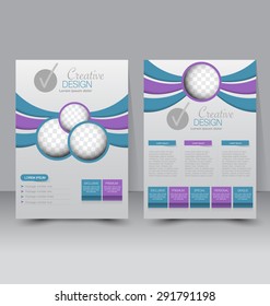 Flyer template. Business brochure. Editable A4 poster for design, education, presentation, website, magazine cover. Blue and purple color.