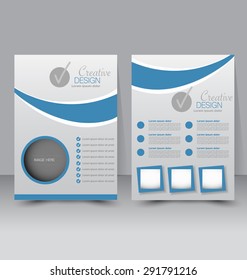Flyer template. Business brochure. Editable A4 poster for design, education, presentation, website, magazine cover. Blue color.