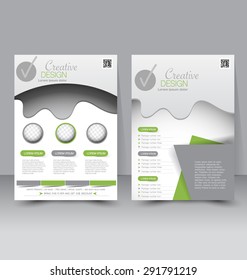 Flyer template. Business brochure. Editable A4 poster for design, education, presentation, website, magazine cover. Green and grey color.