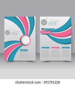 Flyer template. Business brochure. Editable A4 poster for design, education, presentation, website, magazine cover. Blue and pink color.