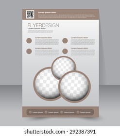 Flyer template. Business brochure. Editable A4 poster for design, education, presentation, website, magazine cover. Brown color.