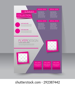 Flyer template. Business brochure. Editable A4 poster for design, education, presentation, website, magazine cover. Purple and pink color.