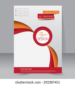 Flyer template. Business brochure. Editable A4 poster for design, education, presentation, website, magazine cover. Red and orange color.