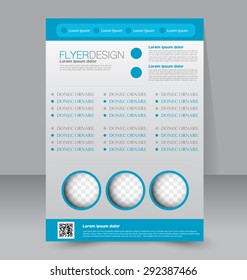 Flyer template. Business brochure. Editable A4 poster for design, education, presentation, website, magazine cover. Blue color.