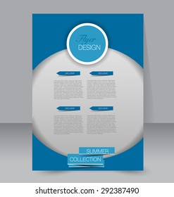 Flyer template. Business brochure. Editable A4 poster for design, education, presentation, website, magazine cover. Blue color.