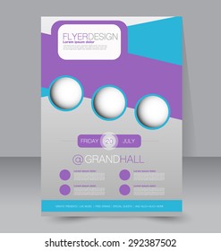 Flyer template. Business brochure. Editable A4 poster for design, education, presentation, website, magazine cover. Blue and purple and blue color.