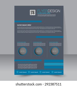Flyer template. Business brochure. Editable A4 poster for design, education, presentation, website, magazine cover. Blue and grey  color.