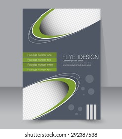 Flyer template. Business brochure. Editable A4 poster for design, education, presentation, website, magazine cover. Green and grey color.