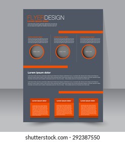 Flyer template. Business brochure. Editable A4 poster for design, education, presentation, website, magazine cover. Orange and grey color.