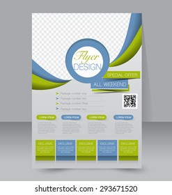 Flyer template. Business brochure. Editable A4 poster for design, education, presentation, website, magazine cover. Green and grey color.