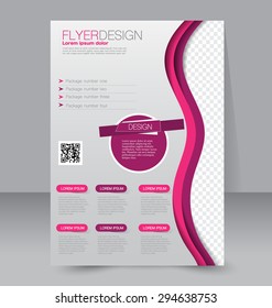 Flyer template. Business brochure. Editable A4 poster for design, education, presentation, website, magazine cover. Pink color