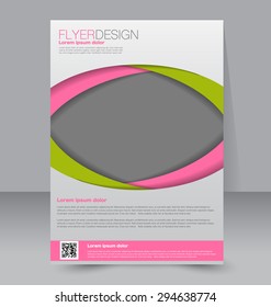 Flyer template. Business brochure. Editable A4 poster for design, education, presentation, website, magazine cover. Green and pink color
