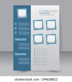 Flyer template. Business brochure. Editable A4 poster for design, education, presentation, website, magazine cover. Blue color