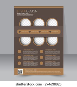 Flyer template. Business brochure. Editable A4 poster for design, education, presentation, website, magazine cover. Brown color