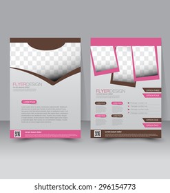 Flyer template. Business brochure. Editable A4 poster for design, education, presentation, website, magazine cover. Pink and brown color.
