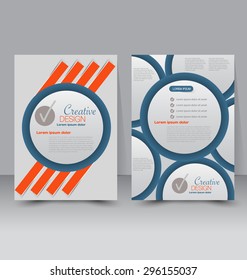 Flyer template. Business brochure. Editable A4 poster for design, education, presentation, website, magazine cover. Orange and blue color.