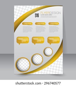 Flyer template. Business brochure. Editable A4 poster for design, education, presentation, website, magazine cover. Golden color.