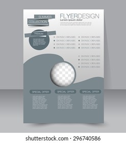 Flyer template. Business brochure. Editable A4 poster for design, education, presentation, website, magazine cover. Grey color.