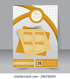Flyer template. Business brochure. Editable A4 poster for design, education, presentation, website, magazine cover. Golden color.