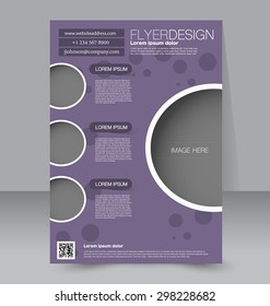 Flyer template. Business brochure. Editable A4 poster for design, education, presentation, website, magazine cover. Purple color