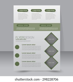 Flyer template. Business brochure. Editable A4 poster for design, education, presentation, website, magazine cover. Green color