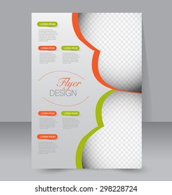 Flyer template. Business brochure. Editable A4 poster for design, education, presentation, website, magazine cover. Green and orange color