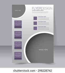 Flyer template. Business brochure. Editable A4 poster for design, education, presentation, website, magazine cover. Purple color