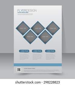 Flyer template. Business brochure. Editable A4 poster for design, education, presentation, website, magazine cover. Blue color