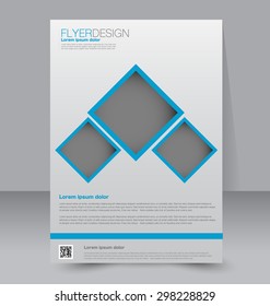 Flyer template. Business brochure. Editable A4 poster for design, education, presentation, website, magazine cover. Blue color
