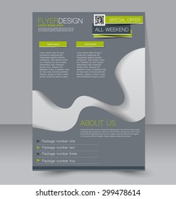 Flyer template. Business brochure. Editable A4 poster for design, education, presentation, website, magazine cover. Grey and green color.