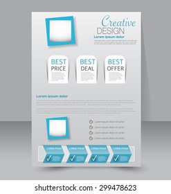 Flyer template. Business brochure. Editable A4 poster for design, education, presentation, website, magazine cover. Blue color.
