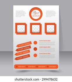 Flyer template. Business brochure. Editable A4 poster for design, education, presentation, website, magazine cover. Orange color.