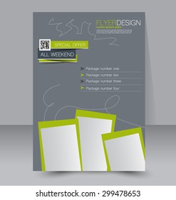 Flyer template. Business brochure. Editable A4 poster for design, education, presentation, website, magazine cover. Grey and green color.