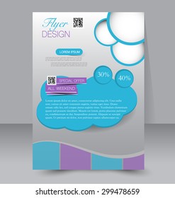 Flyer template. Business brochure. Editable A4 poster for design, education, presentation, website, magazine cover. Blue and purple color.