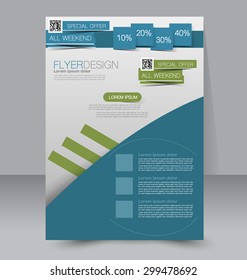 Flyer template. Business brochure. Editable A4 poster for design, education, presentation, website, magazine cover. Blue and green color.