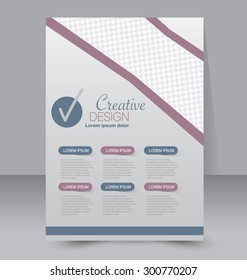 Flyer template. Business brochure. Editable A4 poster for design, education, presentation, website, magazine cover. Brown and blue color.