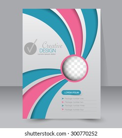 Flyer template. Business brochure. Editable A4 poster for design, education, presentation, website, magazine cover. Green and pink color.