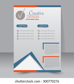 Flyer template. Business brochure. Editable A4 poster for design, education, presentation, website, magazine cover. Blue and orange color.