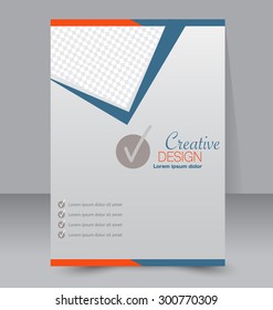 Flyer template. Business brochure. Editable A4 poster for design, education, presentation, website, magazine cover. Blue and orange color.
