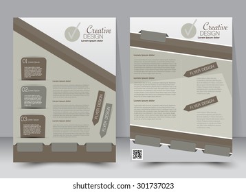 Flyer template. Business brochure. Editable A4 poster for design, education, presentation, website, magazine cover. Brown color.