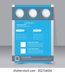 Flyer template. Business brochure. Editable A4 poster for design, education, presentation, website, magazine cover. Blue color.