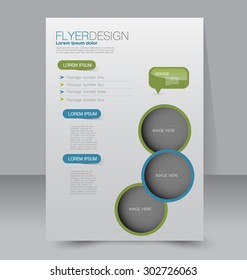 Flyer template. Business brochure. Editable A4 poster for design, education, presentation, website, magazine cover. Blue and green color.