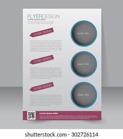 Flyer template. Business brochure. Editable A4 poster for design, education, presentation, website, magazine cover. Blue and red color.
