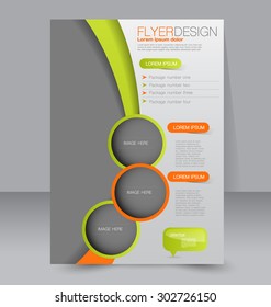 Flyer template. Business brochure. Editable A4 poster for design, education, presentation, website, magazine cover. Green and orange color.