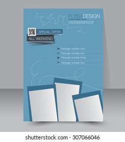 Flyer template. Business brochure. Editable A4 poster for design, education, presentation, website, magazine cover. Blue color.