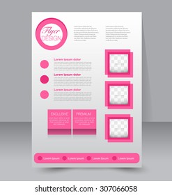 Flyer template. Business brochure. Editable A4 poster for design, education, presentation, website, magazine cover. Pink color.