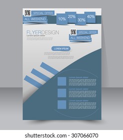 Flyer template. Business brochure. Editable A4 poster for design, education, presentation, website, magazine cover. Blue color.