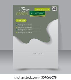 Flyer template. Business brochure. Editable A4 poster for design, education, presentation, website, magazine cover. Green color.